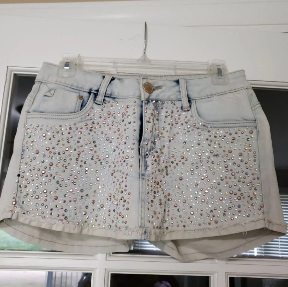Boutique Rhinestone Skort Denim - Picture 2 of 3